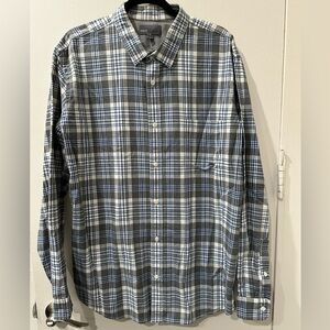 Vince Men's Black and Blue Checkered Shirt Size XXL